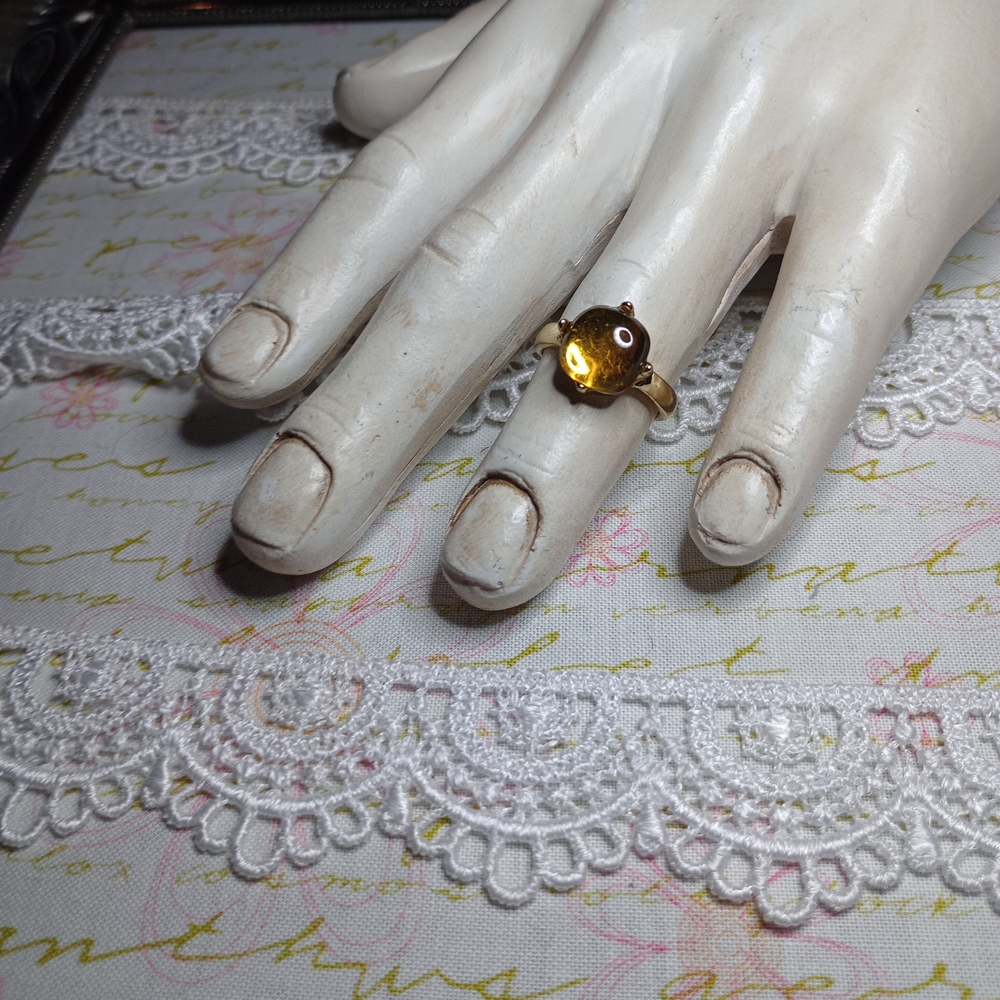 Amber Bead Gold-Toned Ring
